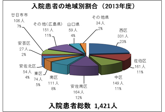 入院患者の地域別割合(2013年度)